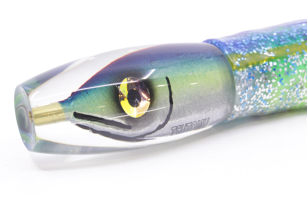 Tsutomu Lures Blue-Gold-Silver Fish Head Moke Invert 9" 7oz Skirted Blue-Silver