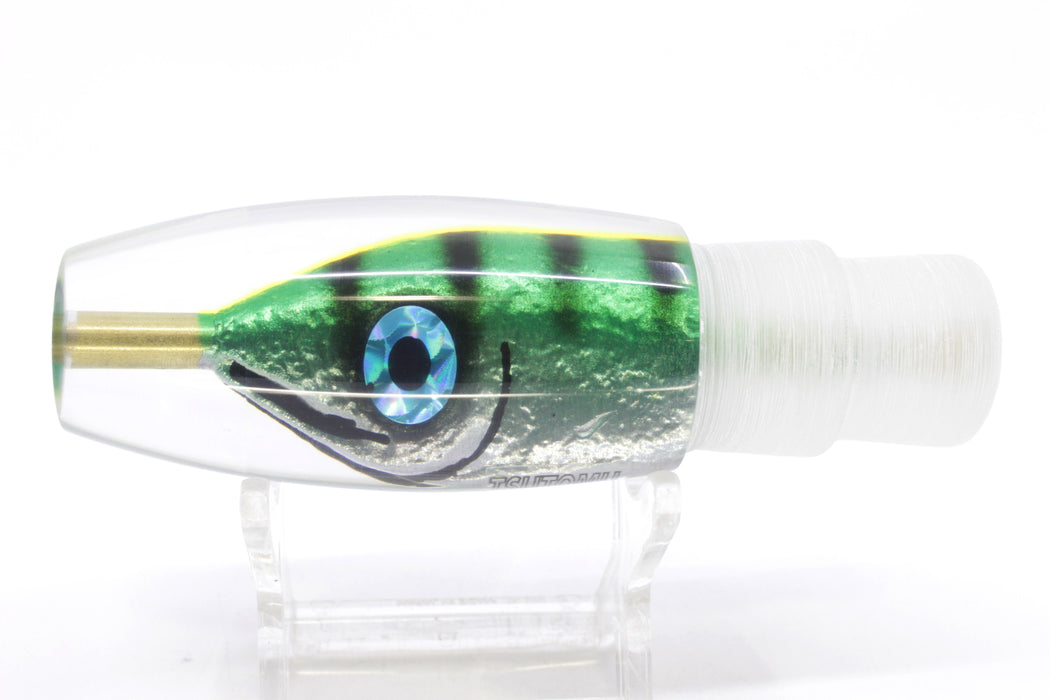 Tsutomu Lures Green-Black Stripes Fish Head Blue Eyes Moke Invert 9" 5oz