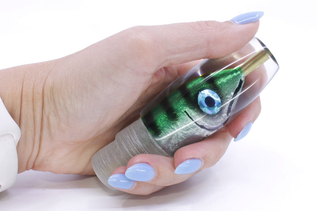 Tsutomu Lures Green-Black Stripes Fish Head Blue Eyes Moke Invert 9" 5oz