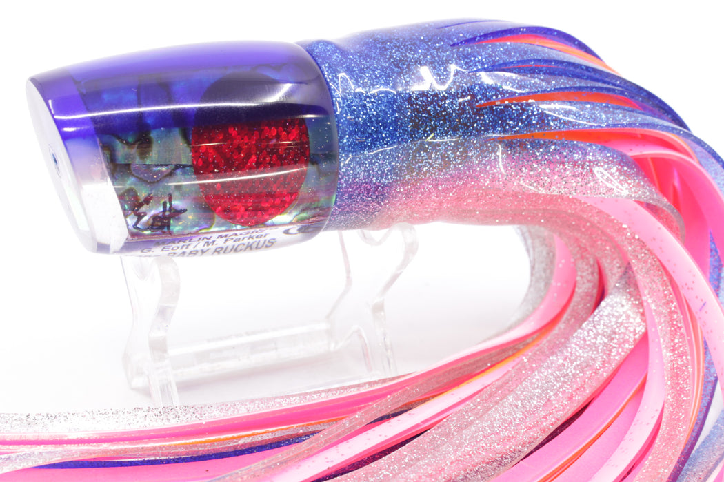 Marlin Magic Paua Shell Blue Back Red Eyes Baby Ruckus 10" 6.5oz Skirted Sunrise
