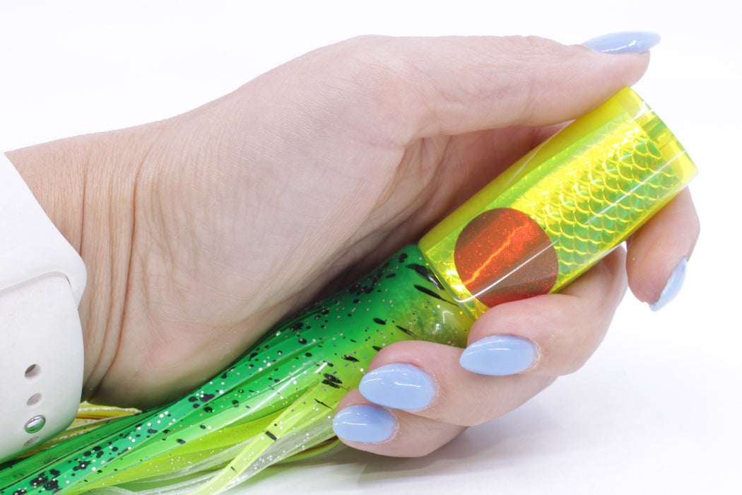 Koya Lures Yellow Rainbow Scale Red Eyes Hard Head 7" 3oz Skirted Mahi