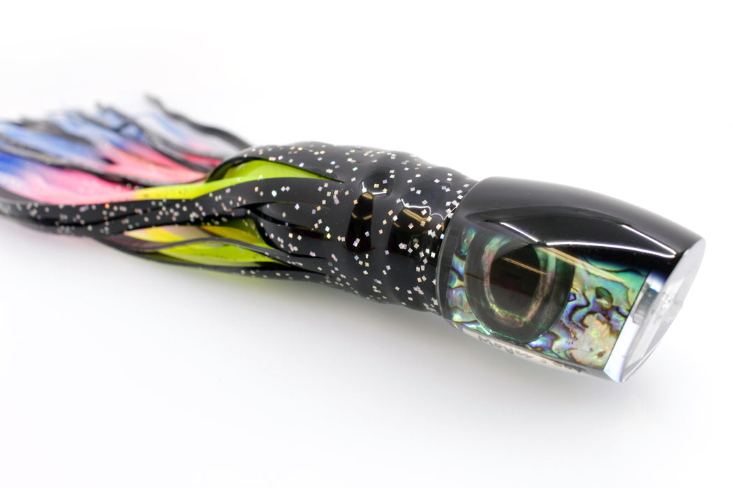 Moyes Lures Abalone Shell Black Back Medium J-Boy 12" 7oz Skirted Black-Rainbow