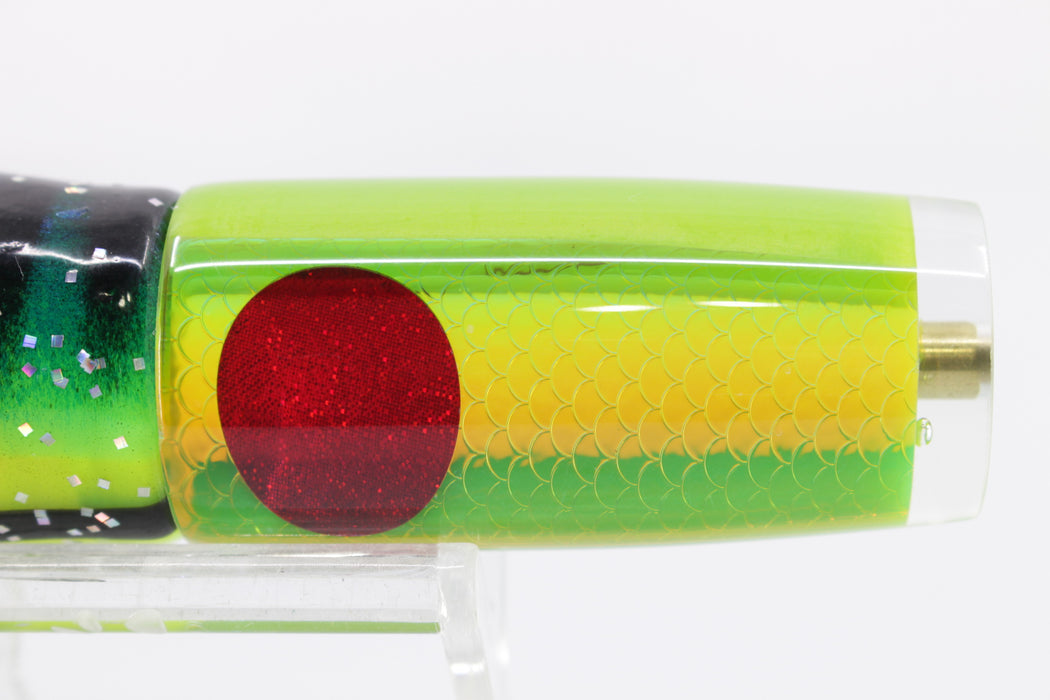 Koya Lures Rainbow Scale Lime Green Pearl Red Eyes Hard Head 9" 4oz Skirted Green-Stripes