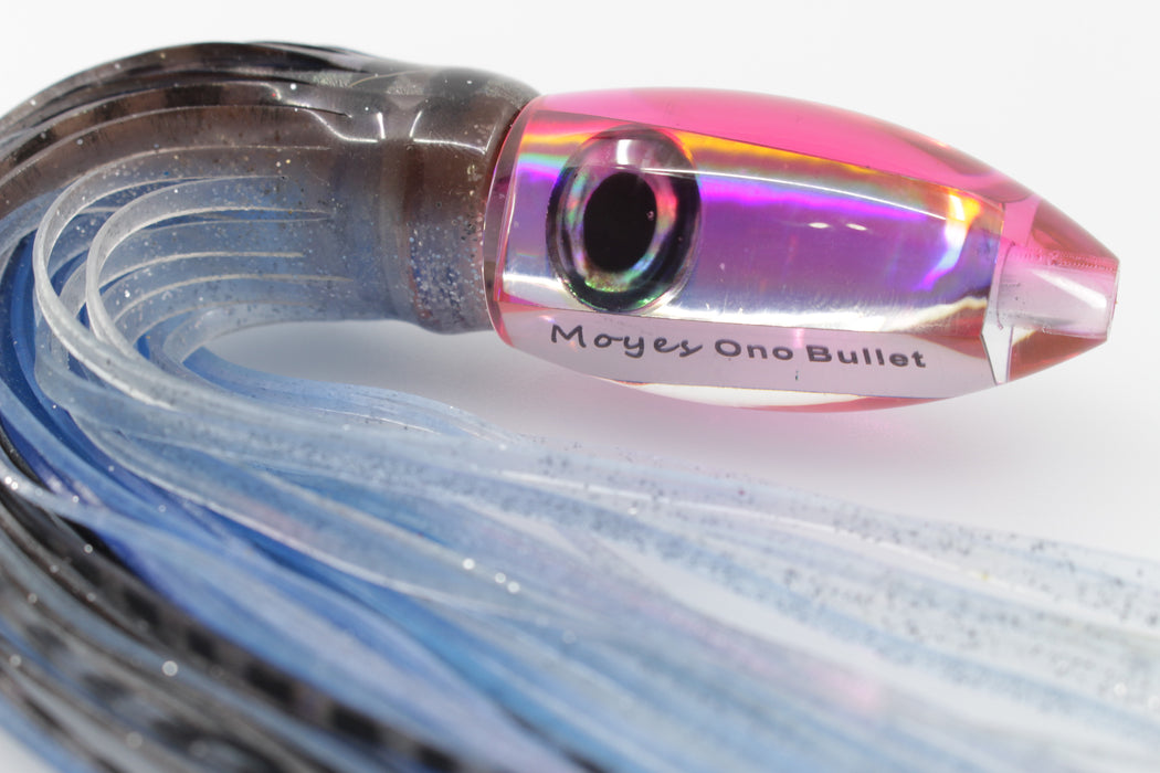 Moyes Lures Rainbow Pink Back Small Ono Bullet 7" 4.5oz Skirted Black-Clear-Blue