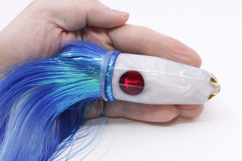 Tanigawa Lures White Pearl Red Eyes 4-Hole Bullet 9"+ 7.9oz Strobez Blue/White