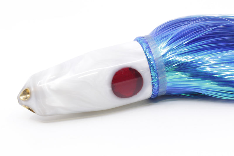 Tanigawa Lures White Pearl Red Eyes 4-Hole Bullet 9"+ 7.9oz Strobez Blue/White