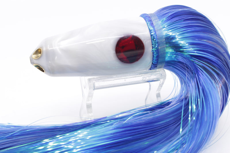 Tanigawa Lures White Pearl Red Eyes 4-Hole Bullet 9"+ 7.9oz Strobez Blue/White