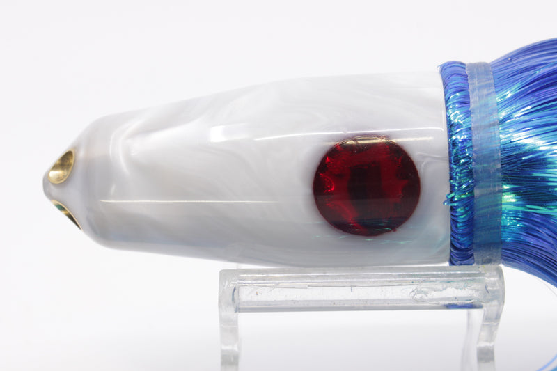 Tanigawa Lures White Pearl Red Eyes 4-Hole Bullet 9"+ 7.9oz Strobez Blue/White
