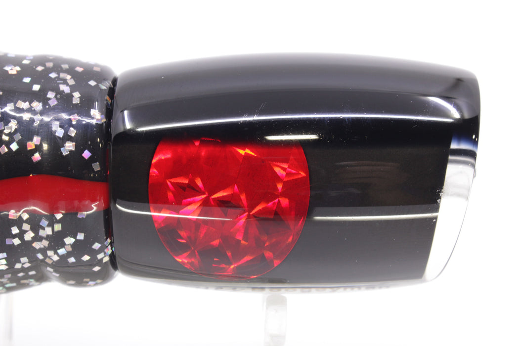 Moyes Lures Black Pearl Black Back Red Eyes Boogeyman 12" 7oz Skirted Black/Rainbow