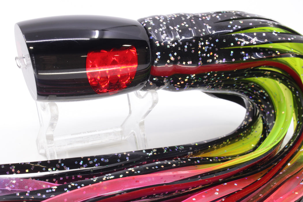 Moyes Lures Black Pearl Black Back Red Eyes Boogeyman 12" 7oz Skirted Black/Rainbow