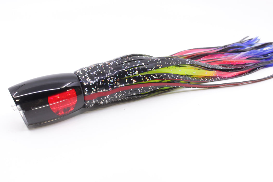 Moyes Lures Black Pearl Black Back Red Eyes Boogeyman 12" 7oz Skirted Black/Rainbow