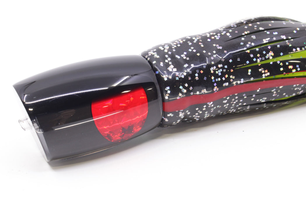 Moyes Lures Black Pearl Black Back Red Eyes Boogeyman 12" 7oz Skirted Black/Rainbow