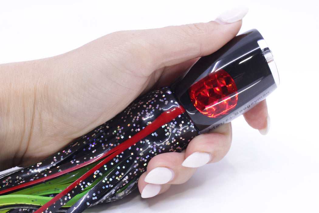 Moyes Lures Black Pearl Black Back Red Eyes Boogeyman 12" 7oz Skirted Black/Rainbow