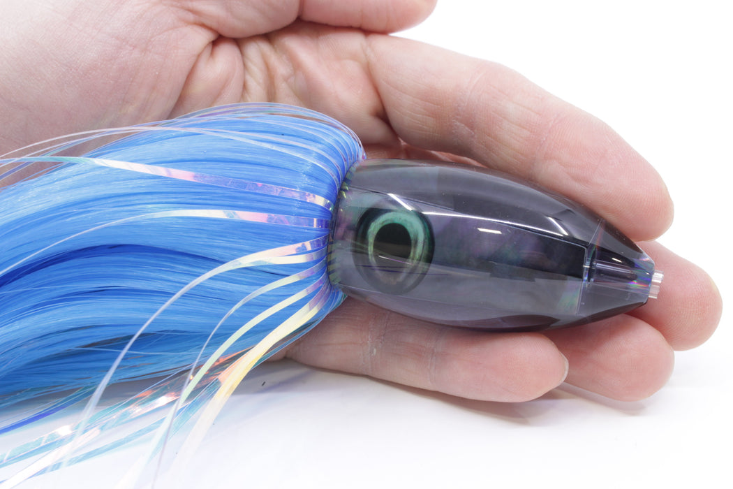 Moyes Lures Smoke Tahitian MOP Small Ono Bullet 7" 3.8oz Skirted Blue Hair
