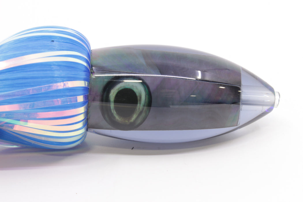 Moyes Lures Smoke Tahitian MOP Small Ono Bullet 7" 3.8oz Skirted Blue Hair