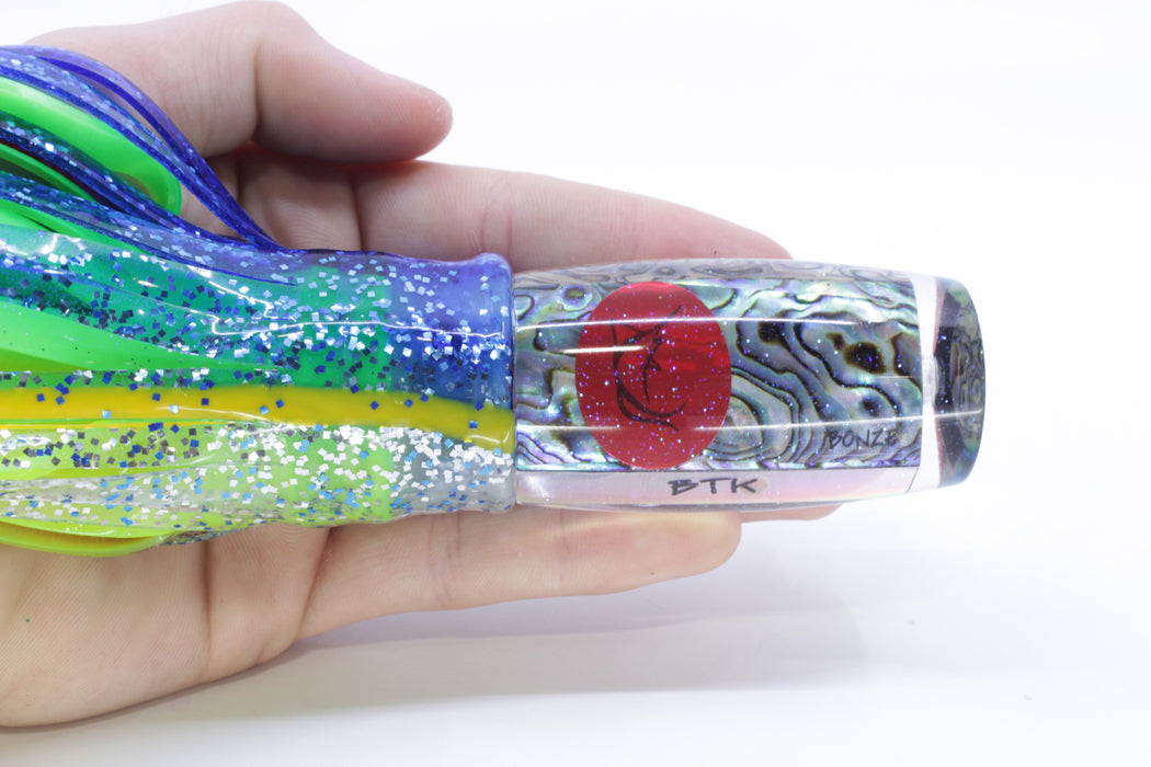 Bonze Lures Paua Shell Red Eyes BTK 10" 7oz Skirted Blue-Silver/Green-Chartreuse