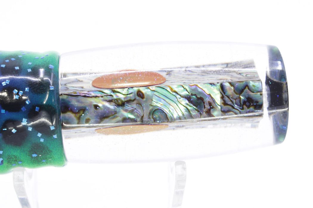 Bonze Lures Paua Shell Red Eyes BTK 10" 7oz Skirted Black Dots-Blue Dots