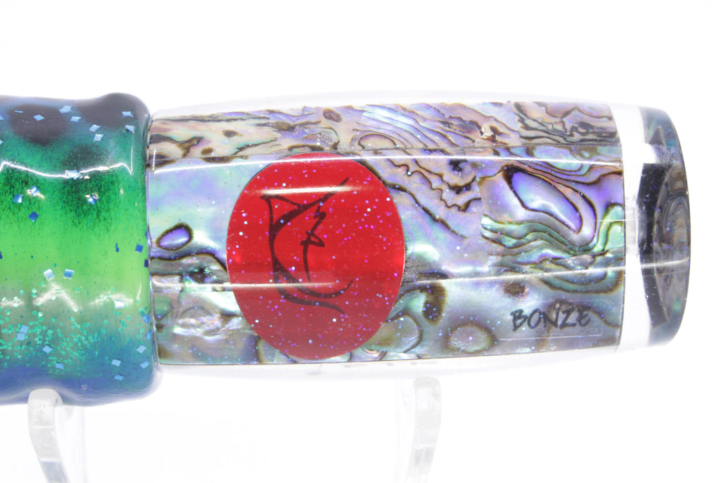 Bonze Lures Paua Shell Red Eyes BTK 10" 7oz Skirted Black Dots-Blue Dots