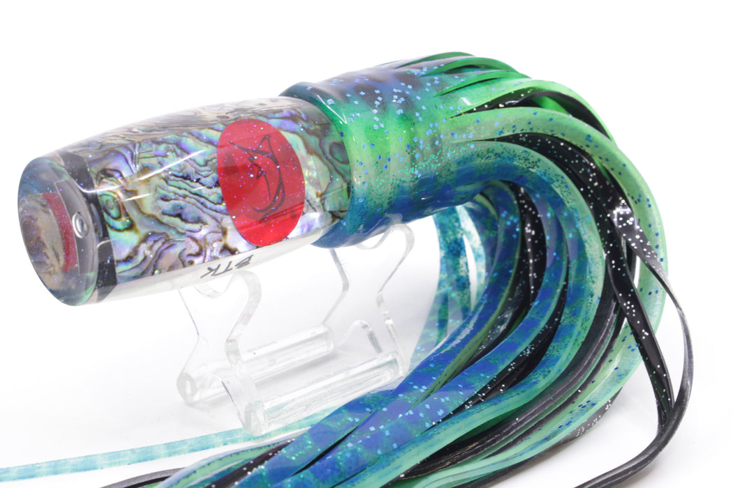 Bonze Lures Paua Shell Red Eyes BTK 10" 7oz Skirted Black Dots-Blue Dots