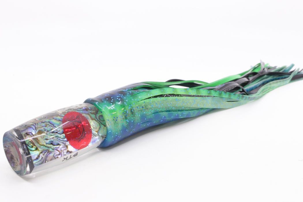 Bonze Lures Paua Shell Red Eyes BTK 10" 7oz Skirted Black Dots-Blue Dots