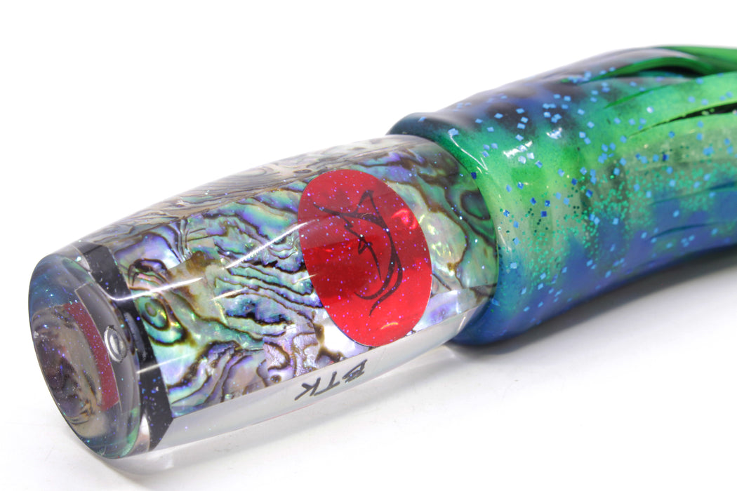 Bonze Lures Paua Shell Red Eyes BTK 10" 7oz Skirted Black Dots-Blue Dots