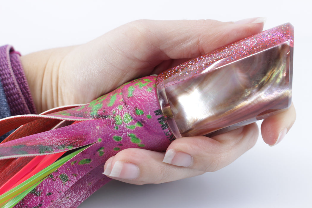 Crampton Baits Real Brown MOP Pink Glitter Back 1/4 Tonner 12" 6oz ALV Pink Mahi