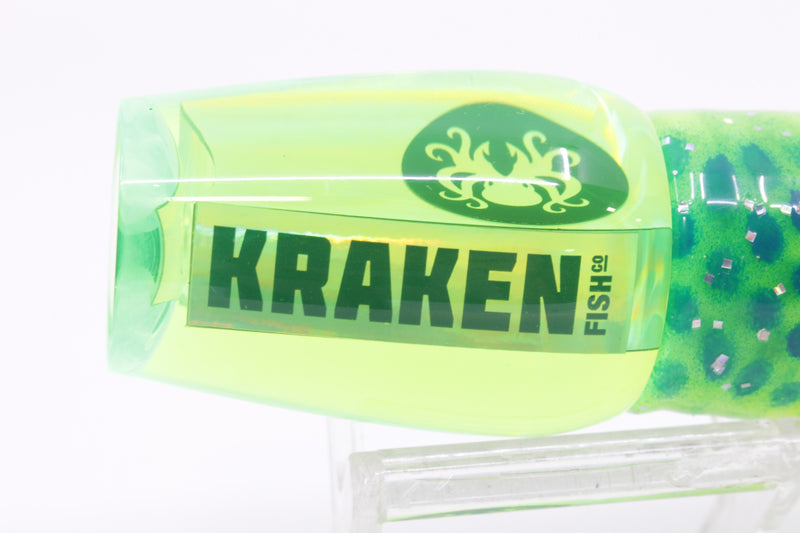 Kraken Fish Co. Lime Green Rainbow Hollow Point 9" 4oz Skirted Lumo-Blue Dots