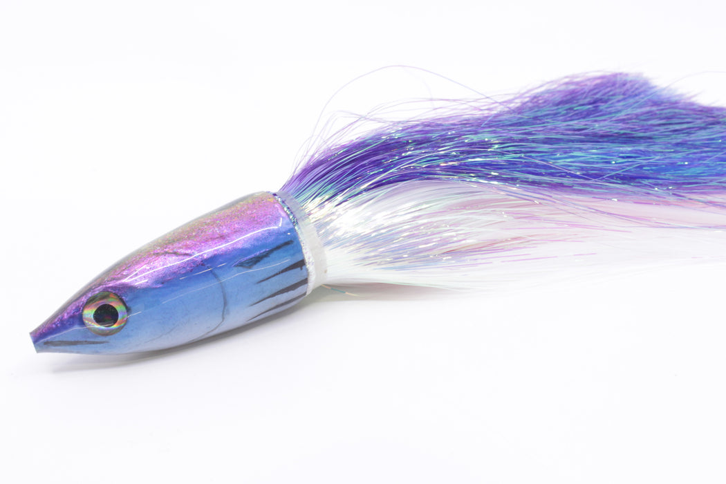 Ali'i Kai Lures Purple-Blue-White Small Aku 9" 5.9oz Flashabou Purple-White