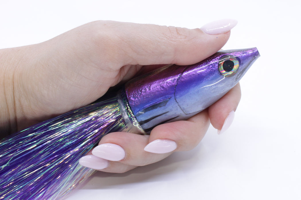 Ali'i Kai Lures Purple-Blue-White Small Aku 9" 5.9oz Flashabou Purple-White