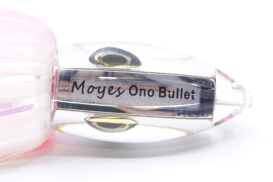 Moyes Lures Clear Mirrored Small Ono Bullet 7" 3.8oz Skirted Pink-White Hair