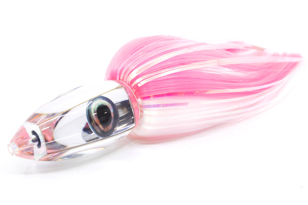 Moyes Lures Clear Mirrored Small Ono Bullet 7" 3.8oz Skirted Pink-White Hair