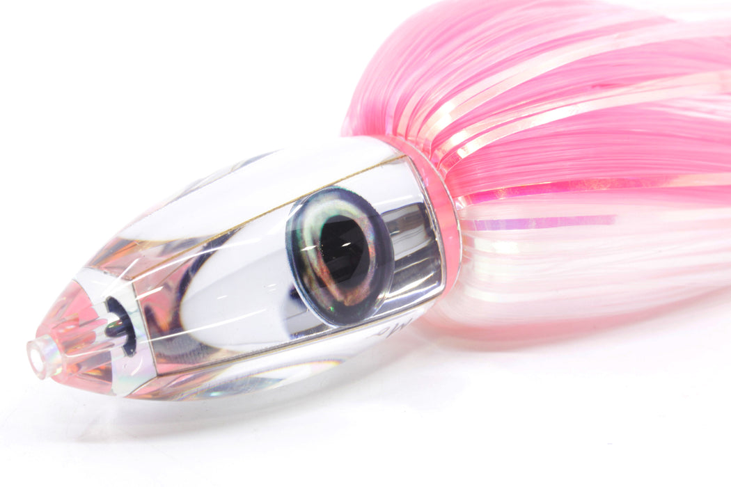 Moyes Lures Clear Mirrored Small Ono Bullet 7" 3.8oz Skirted Pink-White Hair