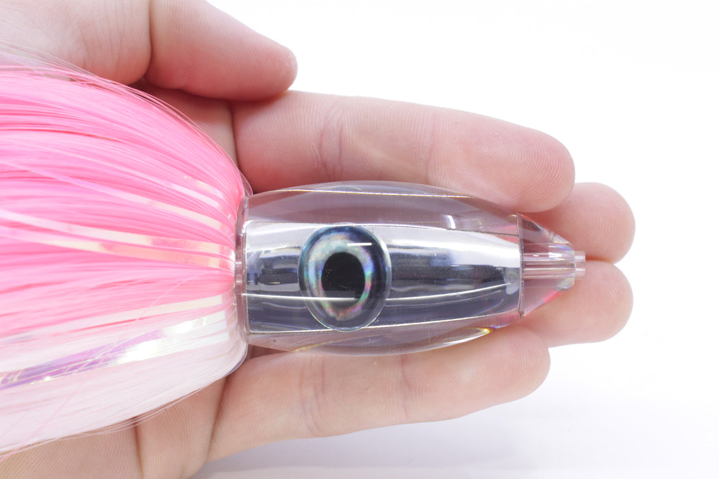 Moyes Lures Clear Mirrored Small Ono Bullet 7" 3.8oz Skirted Pink-White Hair