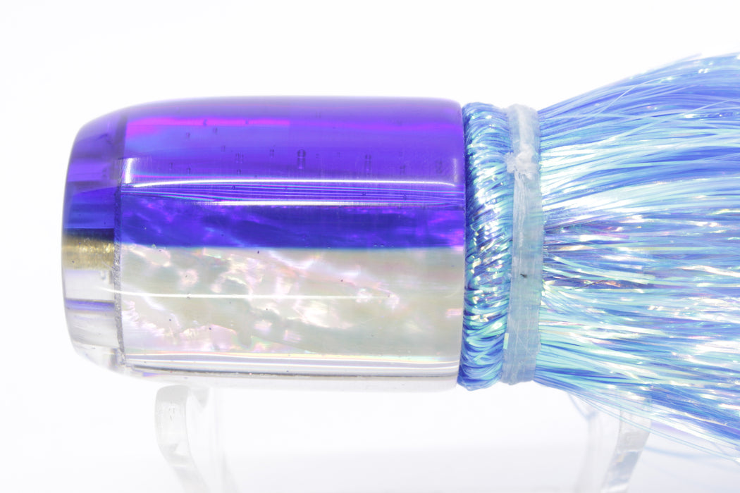 Marlin Magic White Awabi Blue Back 4-Hole Jumbo HSAP Jet 9" 5oz Flashabou Blue/White