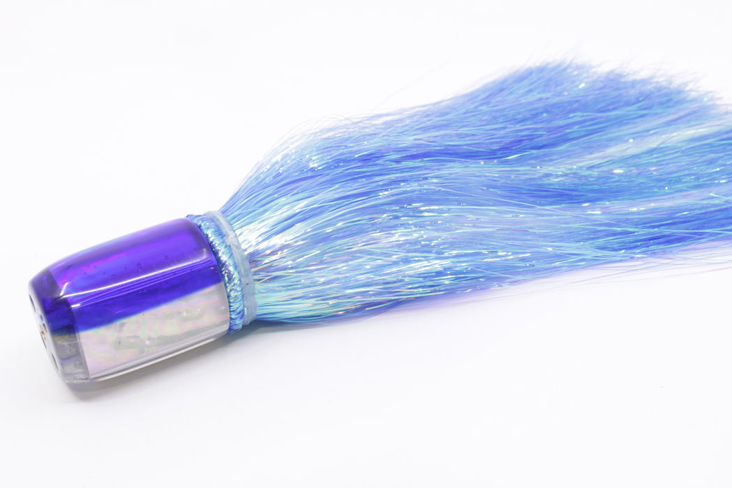 Marlin Magic White Awabi Blue Back 4-Hole Jumbo HSAP Jet 9" 5oz Flashabou Blue/White