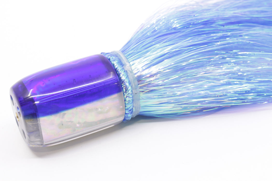 Marlin Magic White Awabi Blue Back 4-Hole Jumbo HSAP Jet 9" 5oz Flashabou Blue/White