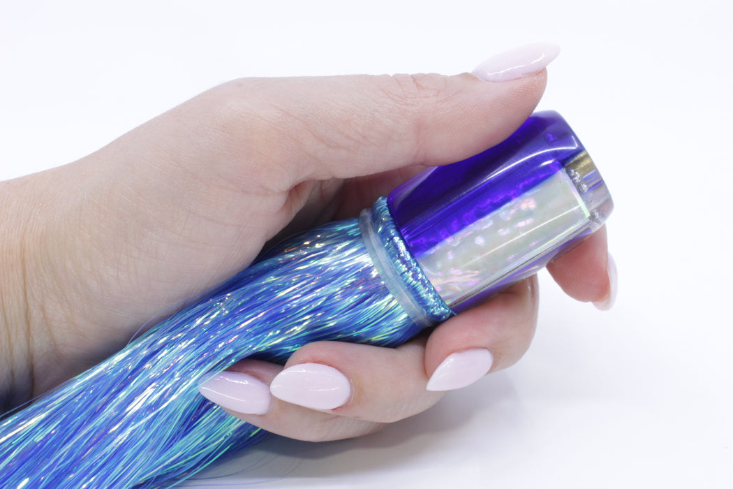 Marlin Magic White Awabi Blue Back 4-Hole Jumbo HSAP Jet 9" 5oz Flashabou Blue/White