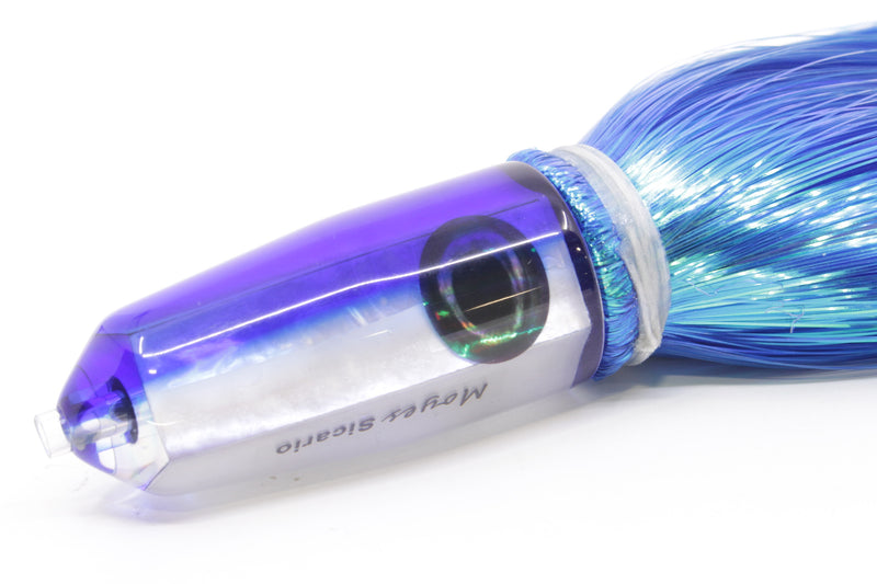 Moyes Lures White MOP Blue Back Small Sicario Bullet 8" 5.5oz Strobez Blue/White
