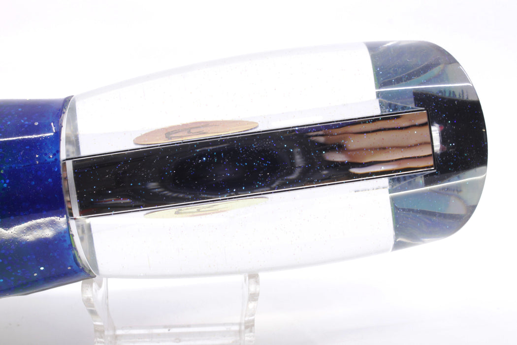 Bonze Lures Clear Mirrored Red Eyes Anaconda 16" 22oz Skirted Blue-Holo & Black Bars