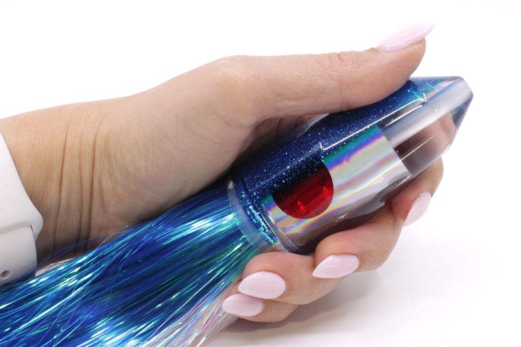 TANTRUM Lures Silver Rainbow Blue Glitter Back Large Bullet 12" 9oz Strobez Blue-White