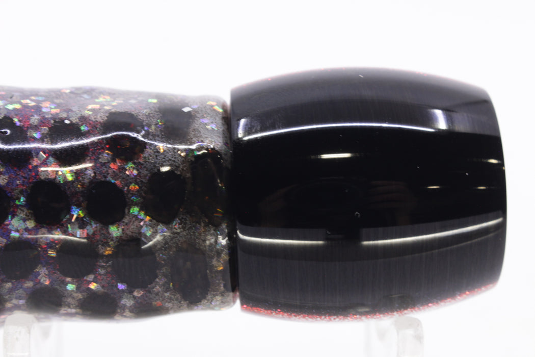 Moyes Lures Rainbow MOP Black-Red Back Small Secret 9" 3oz Skirted Milky White