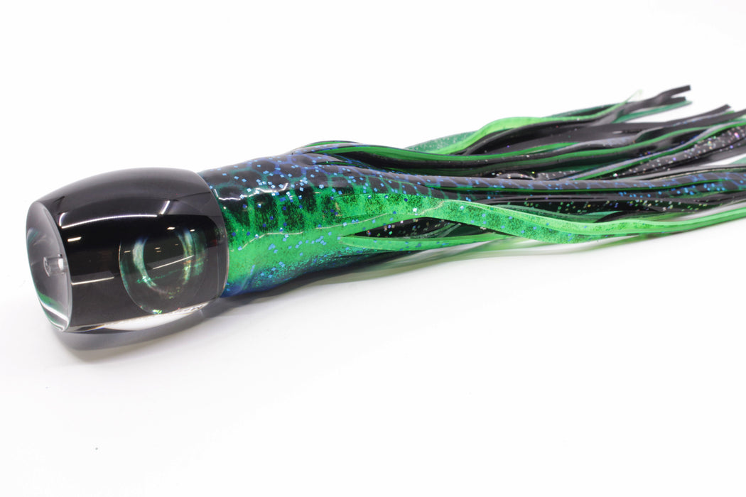 Moyes Lures Black Pearl Black Back Large Secret 12" 6.5oz Skirted Black Dots-Blue Dots