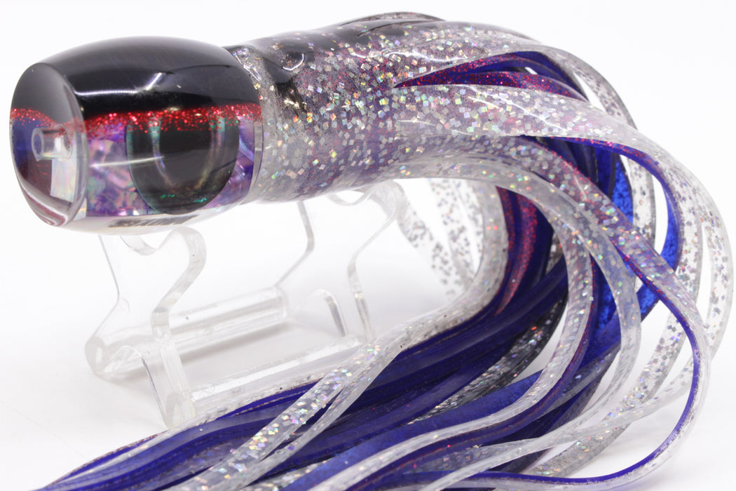 Moyes Lures Rainbow MOP Black-Red Back Small Secret 9" 3oz Skirted Milky White