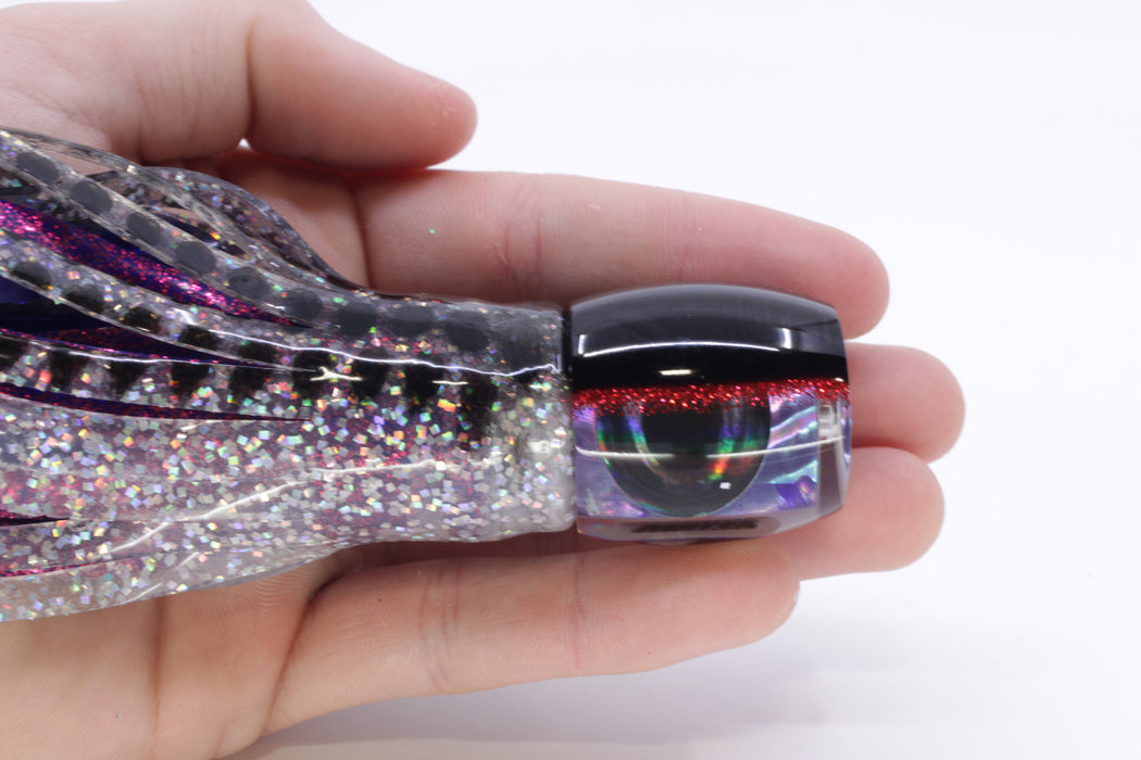 Moyes Lures Rainbow MOP Black-Red Back Small Secret 9" 3oz Skirted Milky White