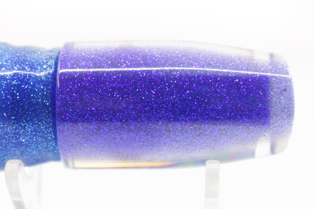 Moyes Lures Rainbow MOP Blue Glitter Back Small Plunger 9" 5oz Skirted Blue-White