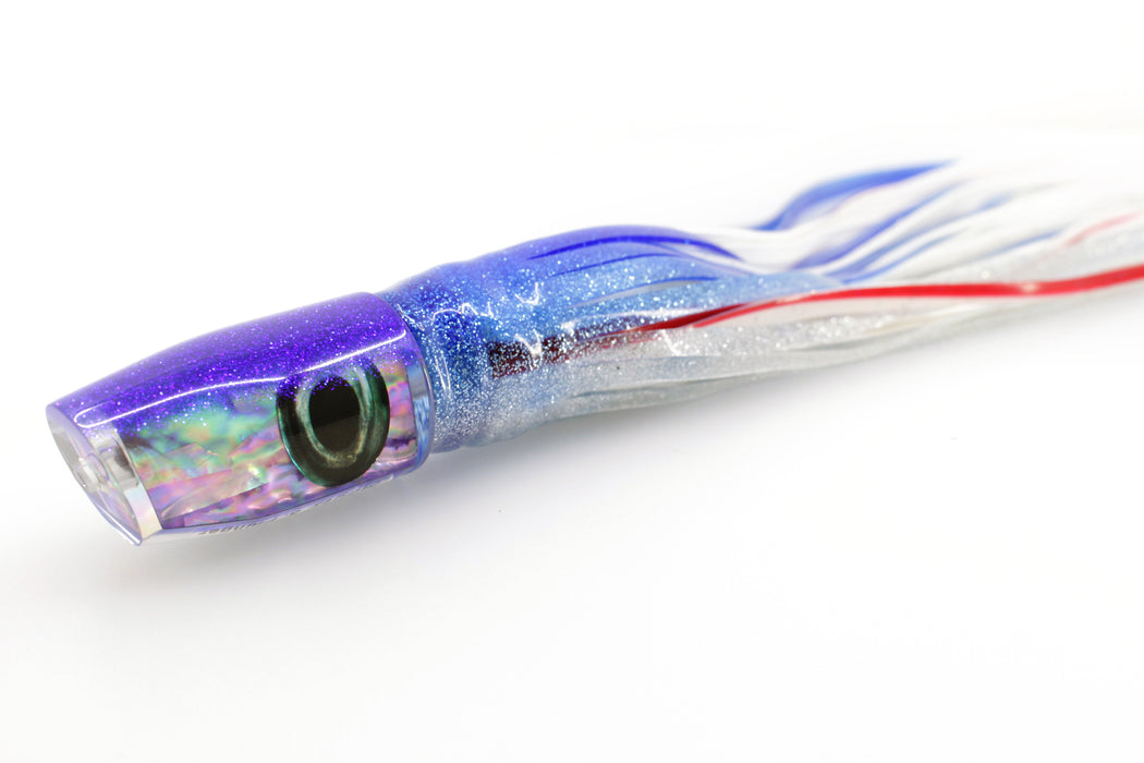 Moyes Lures Rainbow MOP Blue Glitter Back Small Plunger 9" 5oz Skirted Blue-White