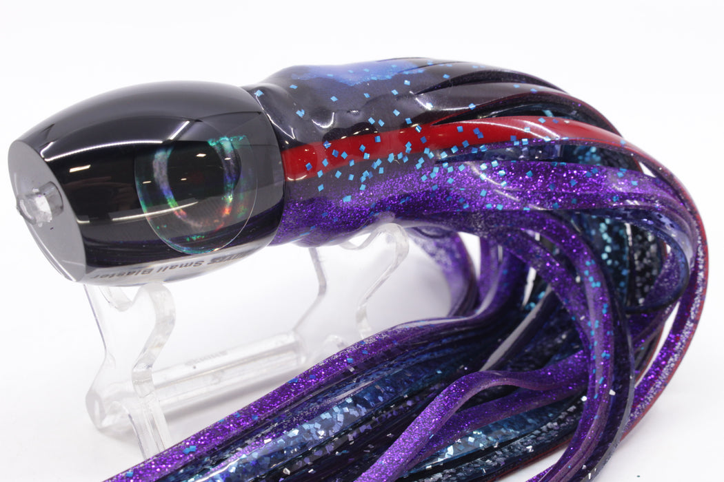 Moyes Lures Black Pearl Black Back NEW Small Blaster 9" 4.5oz Skirted Blue & Black Bars-Purple