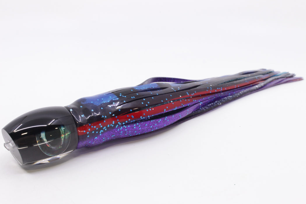 Moyes Lures Black Pearl Black Back NEW Small Blaster 9" 4.5oz Skirted Blue & Black Bars-Purple