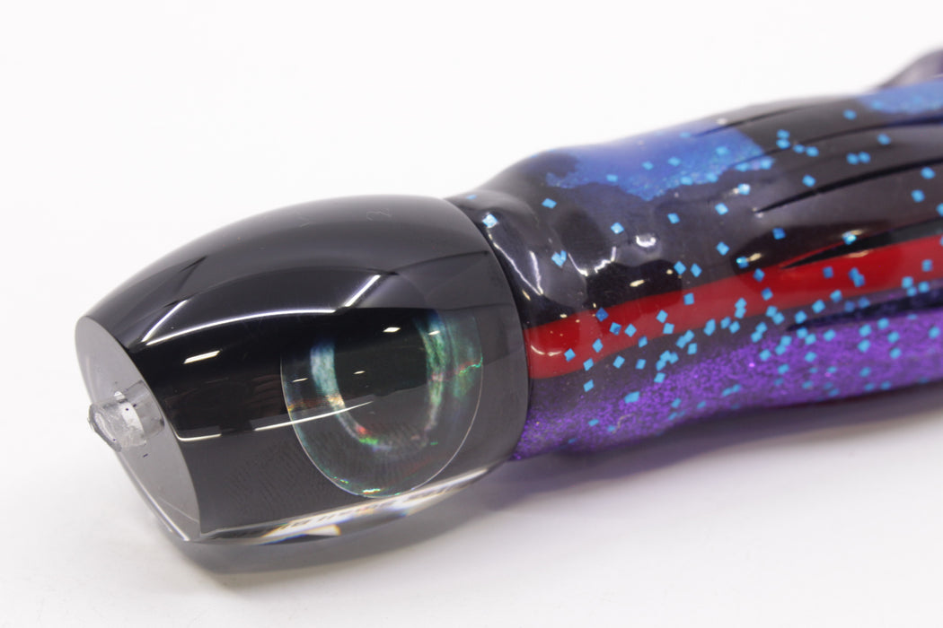 Moyes Lures Black Pearl Black Back NEW Small Blaster 9" 4.5oz Skirted Blue & Black Bars-Purple