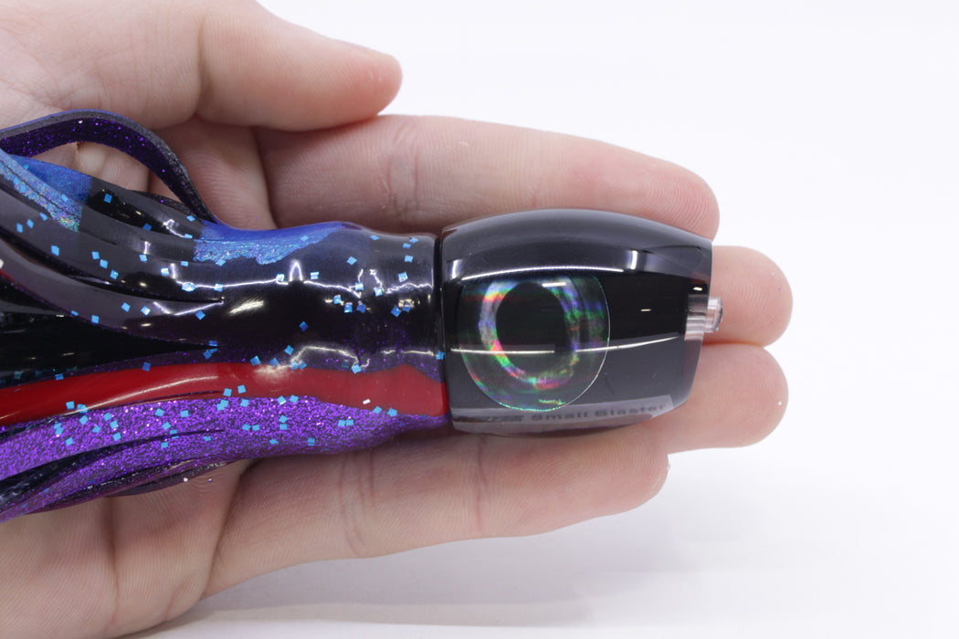 Moyes Lures Black Pearl Black Back NEW Small Blaster 9" 4.5oz Skirted Blue & Black Bars-Purple